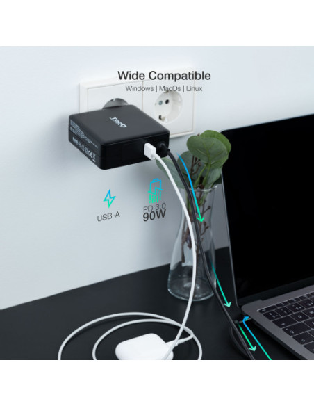 TOOQ CARGADOR PORTÁTIL USB-C PD3.0 90W, NEGRO