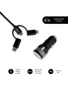 DUAL CAR CHARGER (2.4A) + CABLE 3IN1 BLACK