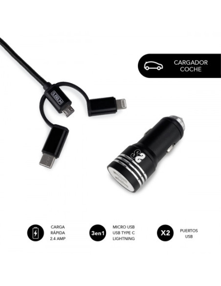 DUAL CAR CHARGER (2.4A) + CABLE 3IN1 BLACK DUAL CAR CHARGER (2.4A) + CABLE 3IN1 BLACK