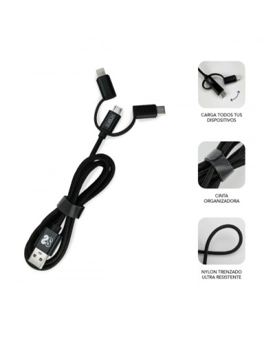 DUAL CAR CHARGER (2.4A) + CABLE 3IN1 BLACK