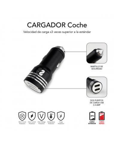 DUAL CAR CHARGER (2.4A) + CABLE 3IN1 BLACK