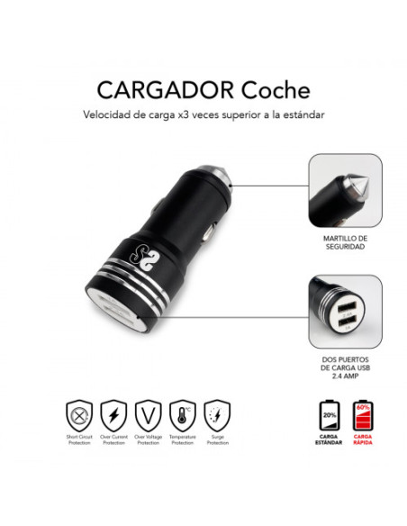 DUAL CAR CHARGER (2.4A) + CABLE 3IN1 BLACK