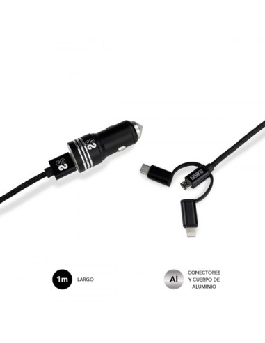 DUAL CAR CHARGER (2.4A) + CABLE 3IN1 BLACK