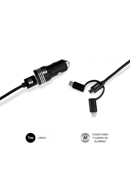 DUAL CAR CHARGER (2.4A) + CABLE 3IN1 BLACK