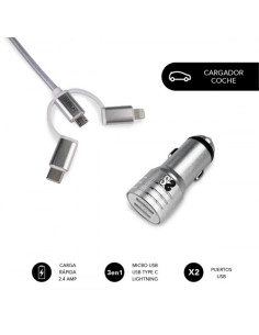 DUAL CAR CHARGER (2.4A) + CABLE 3IN1 WHITE