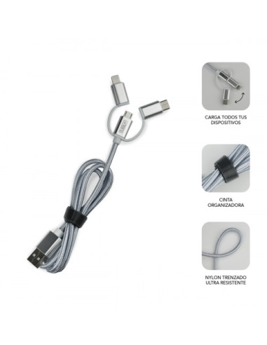 DUAL CAR CHARGER (2.4A) + CABLE 3IN1 WHITE