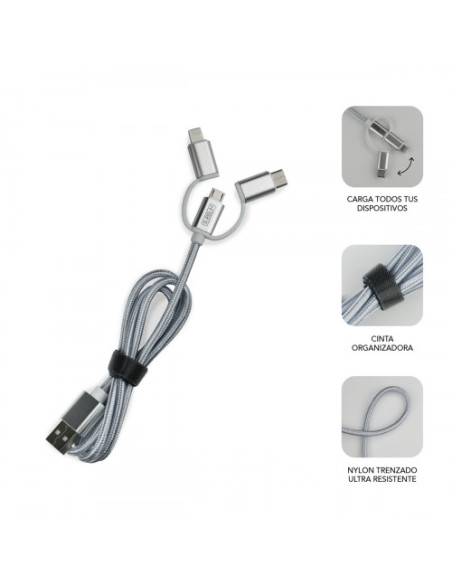 DUAL CAR CHARGER (2.4A) + CABLE 3IN1 WHITE