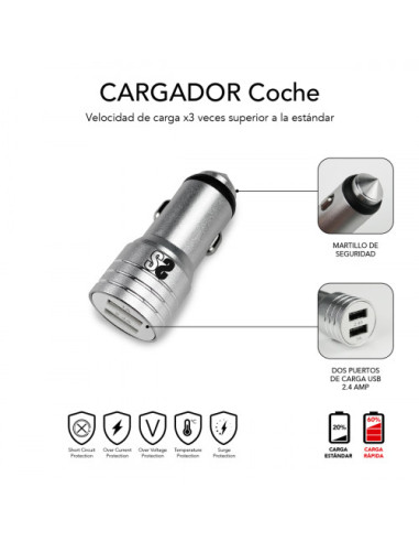 DUAL CAR CHARGER (2.4A) + CABLE 3IN1 WHITE