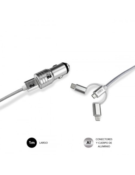 DUAL CAR CHARGER (2.4A) + CABLE 3IN1 WHITE
