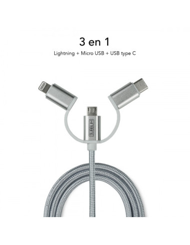 DUAL CAR CHARGER (2.4A) + CABLE 3IN1 WHITE