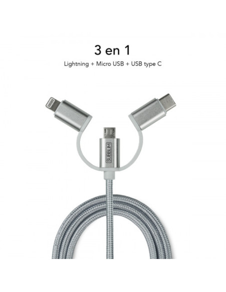 DUAL CAR CHARGER (2.4A) + CABLE 3IN1 WHITE