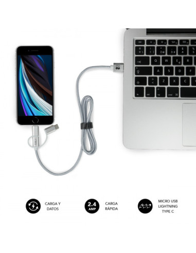 DUAL CAR CHARGER (2.4A) + CABLE 3IN1 WHITE