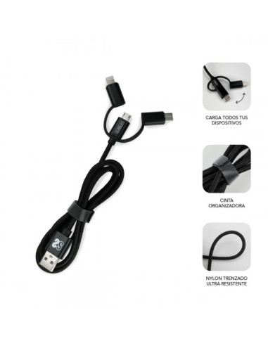 ABS DUAL WALL CHARGER (2.4A) + CABLE 3IN1 BLACK