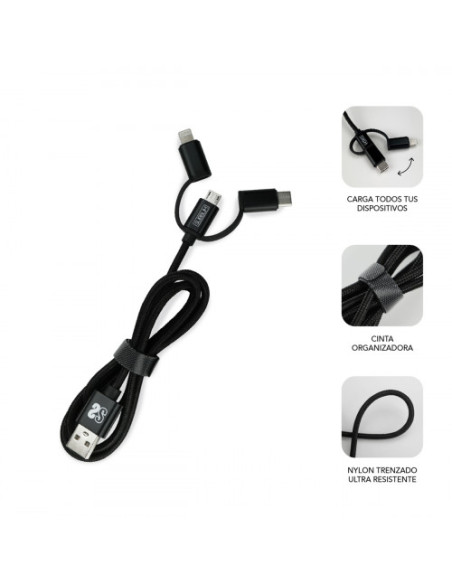ABS DUAL WALL CHARGER (2.4A) + CABLE 3IN1 BLACK
