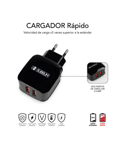 ABS DUAL WALL CHARGER (2.4A) + CABLE 3IN1 BLACK