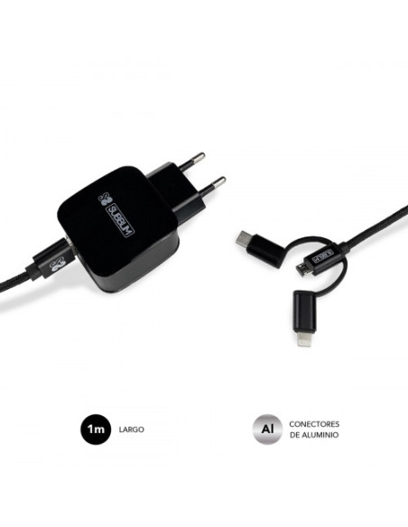 ABS DUAL WALL CHARGER (2.4A) + CABLE 3IN1 BLACK