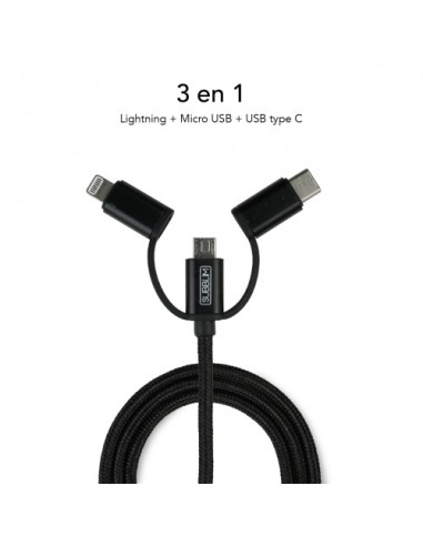 ABS DUAL WALL CHARGER (2.4A) + CABLE 3IN1 BLACK