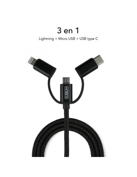 ABS DUAL WALL CHARGER (2.4A) + CABLE 3IN1 BLACK