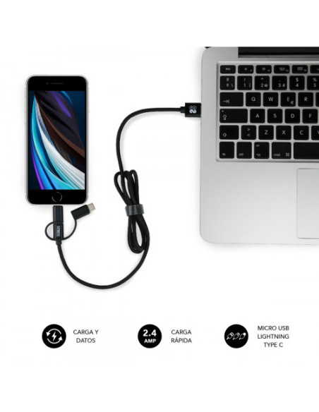 ABS DUAL WALL CHARGER (2.4A) + CABLE 3IN1 BLACK