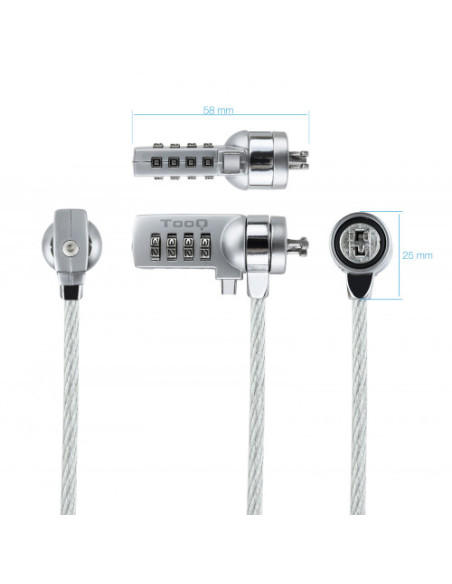 TOOQ CABLE DE SEGURIDAD CON COMBINACION PARA PORTATILES 1.5 M BLANCO (TQCLKC0015)