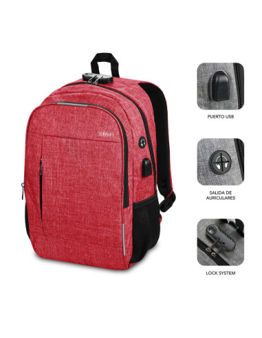 MOCHILA PARA PORTATIL URBAN LOCK BACKPACK 16" RED