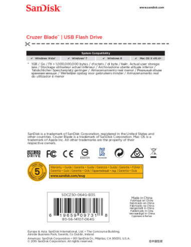 SANDISK USB CRUZER BLADE 64GB (SDCZ50-064G-B35)