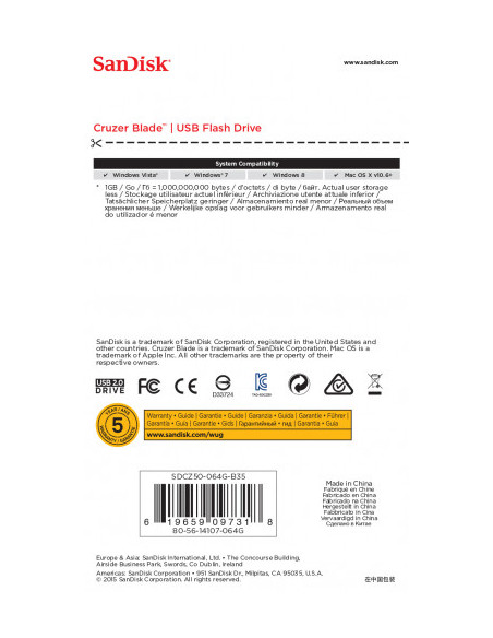 SANDISK USB CRUZER BLADE 64GB (SDCZ50-064G-B35)