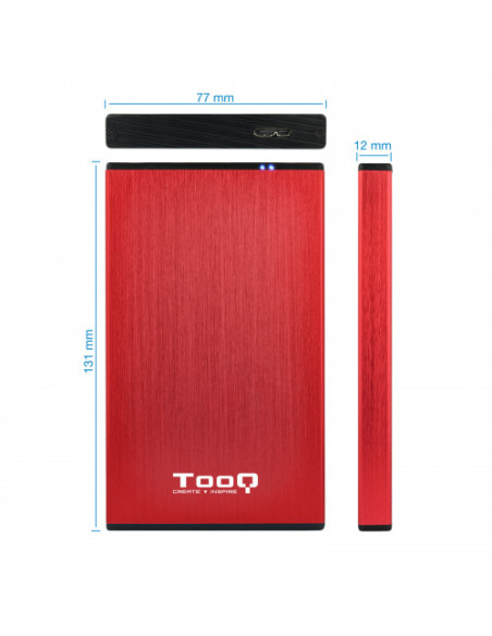CAJA EXTERNA TOOQ TQE-2527R 2,5 9,5 MM SATA USB 3.0/3.1 GEN1 ROJA