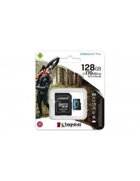 KINGSTON 128GB MICROSDXC CANVAS GO PLUS 170R A2 U3 V30 CARD + ADP