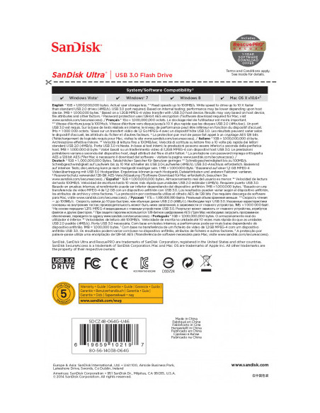 SANDISK USB CRUZER ULTRA 3.0 64GB FLASH DRIVE (SDCZ48-064G-U46)