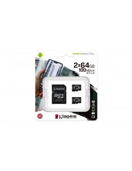 KINGSTON 64GB CANVAS SELECT PLUS MICROSD MULTI PACKS OF 2