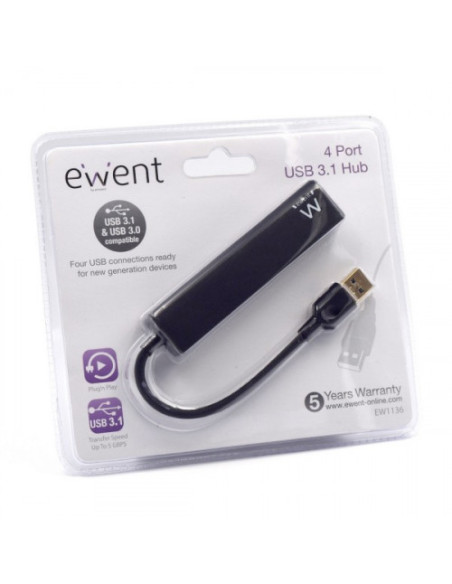 EWENT HUB 4 x USB 3.1. NEGRO