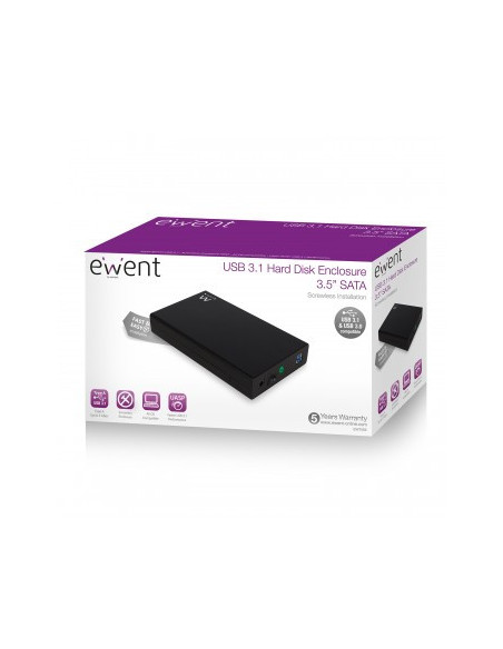 EWENT CARCASA HD 3.5". SATA. USB 3.0. SIN TORNILLO. NEGRO (EW7056)