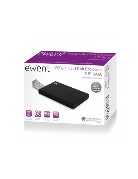 EWENT CARCASA HD 2.5" USB 3.1. SIN TORNILLOS. NEGRO (EW7044)