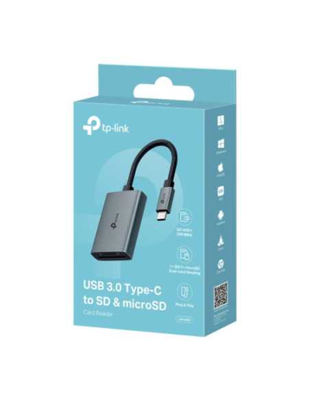 TP-LINK Adaptador USB 3.0 tipo C a SD y microSD 3.0 ESPECIFICACIONES: 1 conector USB-C, 1 puerto SD + 1 puerto microSD (TF) de h