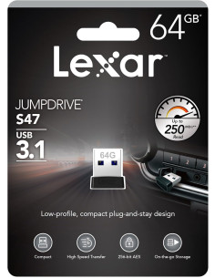 LEXAR JUMPDRIVE USB 3.1 S47 64GB BLACK PLASTIC HOUSING