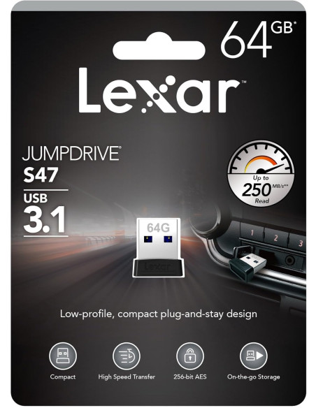 LEXAR JUMPDRIVE USB 3.1 S47 64GB BLACK PLASTIC HOUSING LEXAR JUMPDRIVE USB 3.1 S47 64GB BLACK PLASTIC HOUSING