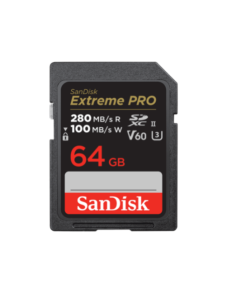SANDISK EXTREME PRO 64GB V60 UHS-II SD CARDS 280/100MBS V60 SANDISK EXTREME PRO 64GB V60 UHS-II SD CARDS 280/100MBS V60