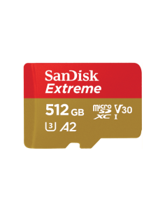 SANDISK EXTREME MICROSDXC 512GB + SD ADAPTER + 1 YEAR RESCUEPRO DELUXE UP TO 190MB/S & 130MB/S READ/WRITE SPEEDS A2 C10 V30 UHS-