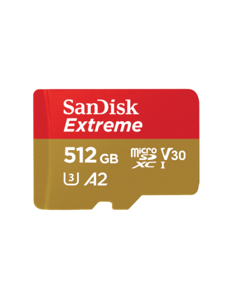SANDISK EXTREME MICROSDXC 512GB + SD ADAPTER + 1 YEAR RESCUEPRO DELUXE UP TO 190MB/S & 130MB/S READ/WRITE SPEEDS A2 C10 V30 UHS-