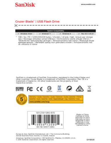 USB SANDISK CRUZER BLADE 128GB SDCZ50-128G-B35