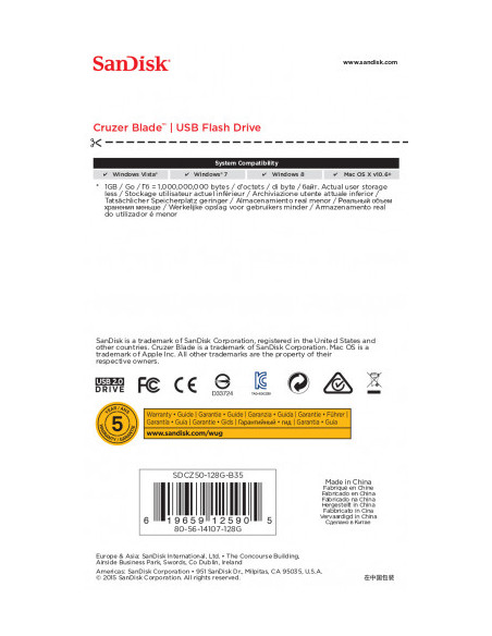 USB SANDISK CRUZER BLADE 128GB SDCZ50-128G-B35