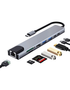 EWENT USB3.2 GEN 1 HUB TYPE-C TO MULTIPORT DOCK 8 IN 1 2