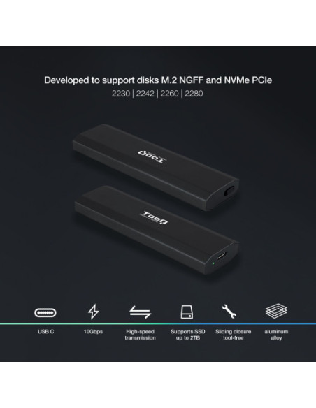 TOOQ CAJA EXTERNA PARA SSD M.2 NGFF/NVME