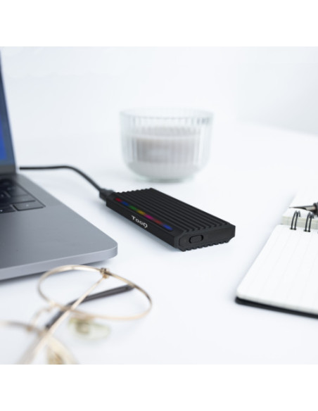 TOOQ CAJA EXTERNA PARA SSD M.2 NGFF/NVME "SHINOBI", USB-C, RGB, NEGRO