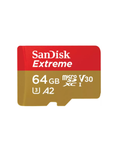 SANDISK EXTREME MICROSDXC 64GB + SD ADAPTER + 1 YEAR RESCUEPRO DELUXE UP TO 170MB/S & 80MB/S READ/WRITE SPEEDS A2 C10 V30 UHS-I