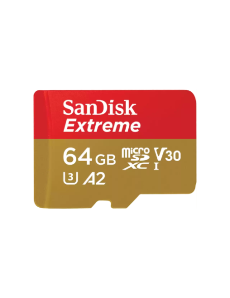 SANDISK EXTREME MICROSDXC 64GB + SD ADAPTER + 1 YEAR RESCUEPRO DELUXE UP TO 170MB/S & 80MB/S READ/WRITE SPEEDS A2 C10 V30 UHS-I 