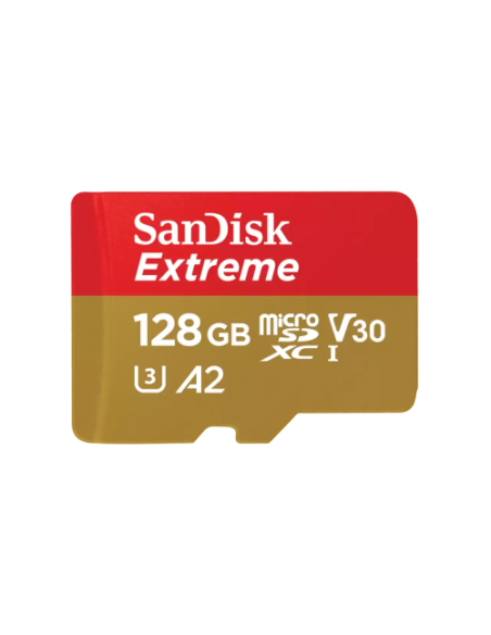 SANDISK EXTREME MICROSDXC 128GB + SD ADAPTER + 1 YEAR RESCUEPRO DELUXE UP TO 190MB/S & 90MB/S READ/WRITE SPEEDS A2 C10 V30 UHS-I