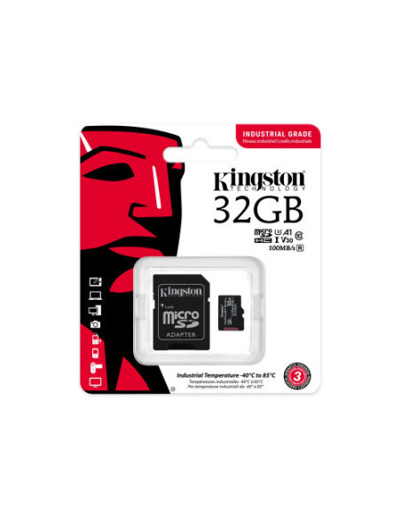 KINGSTON 32GB MICROSDHC INDUSTRIAL C10 A1 PSLC CARD + SD ADAPTER