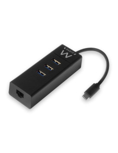 EWENT HUB 3 PUERTOS USB 3.1 GEN1 (USB 3.0) TIPO C CON PUERTO DE RED GIGABIT